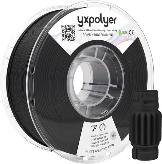 Nylon Glasvezel Filament PA6 GF 1,75 mm 1 kg Zwart